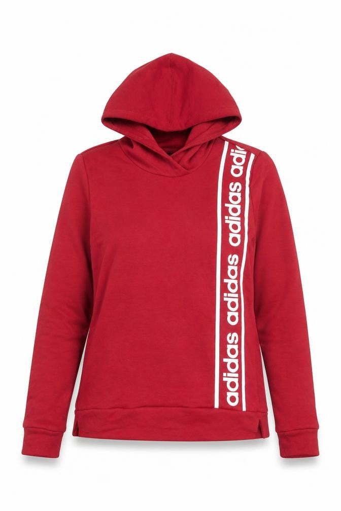Front view of Adidas Women Red Pullover Hoodie Small Logo Print Cotton Blend