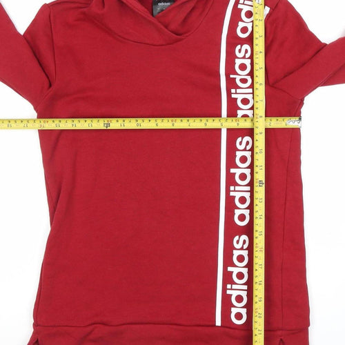 Adidas Women Red Pullover Hoodie Small Logo Print Cotton Blend