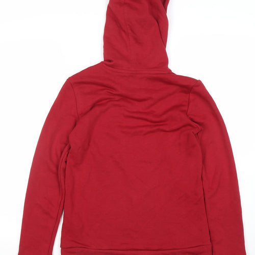 Adidas Women Red Pullover Hoodie Small Logo Print Cotton Blend