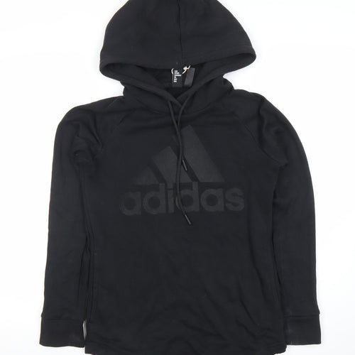 Adidas Womens Black Pullover Hoodie XS Cotton Blend Logo Sweatshirt