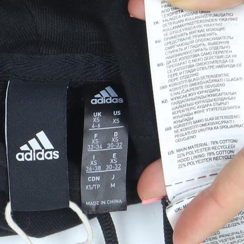 Adidas Womens Black Pullover Hoodie XS Cotton Blend Logo Sweatshirt