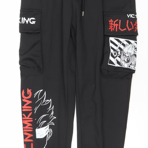 Play Back Men's Black Anime Graphic Jogger Trousers Size M