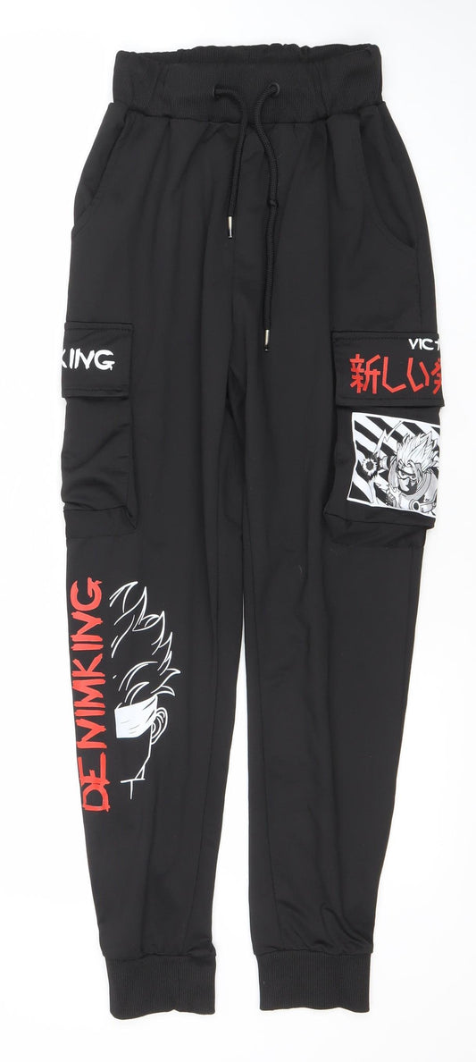 Play Back Men's Black Anime Graphic Jogger Trousers Size M