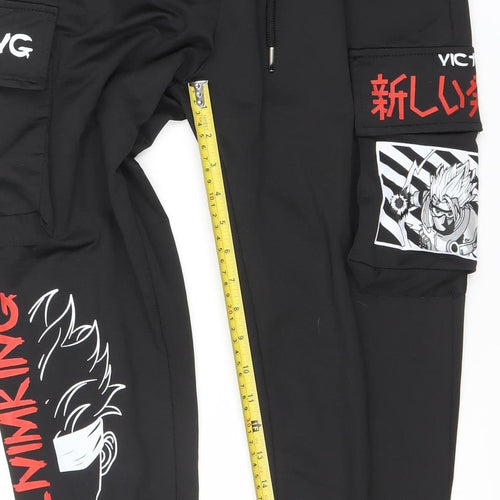 Play Back Men's Black Anime Graphic Jogger Trousers Size M