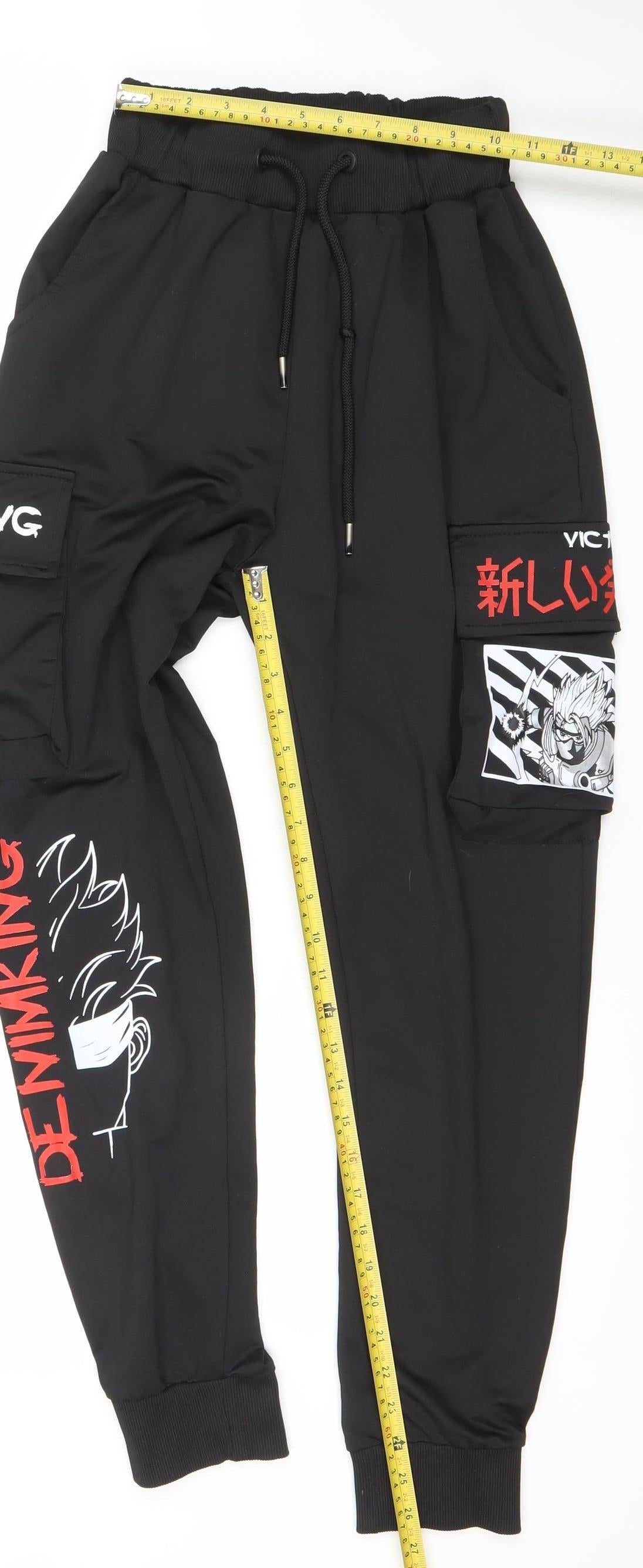 Play Back Men's Black Anime Graphic Jogger Trousers Size M