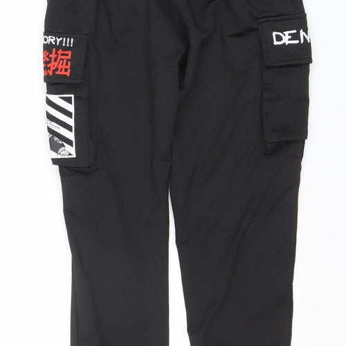 Play Back Men's Black Anime Graphic Jogger Trousers Size M