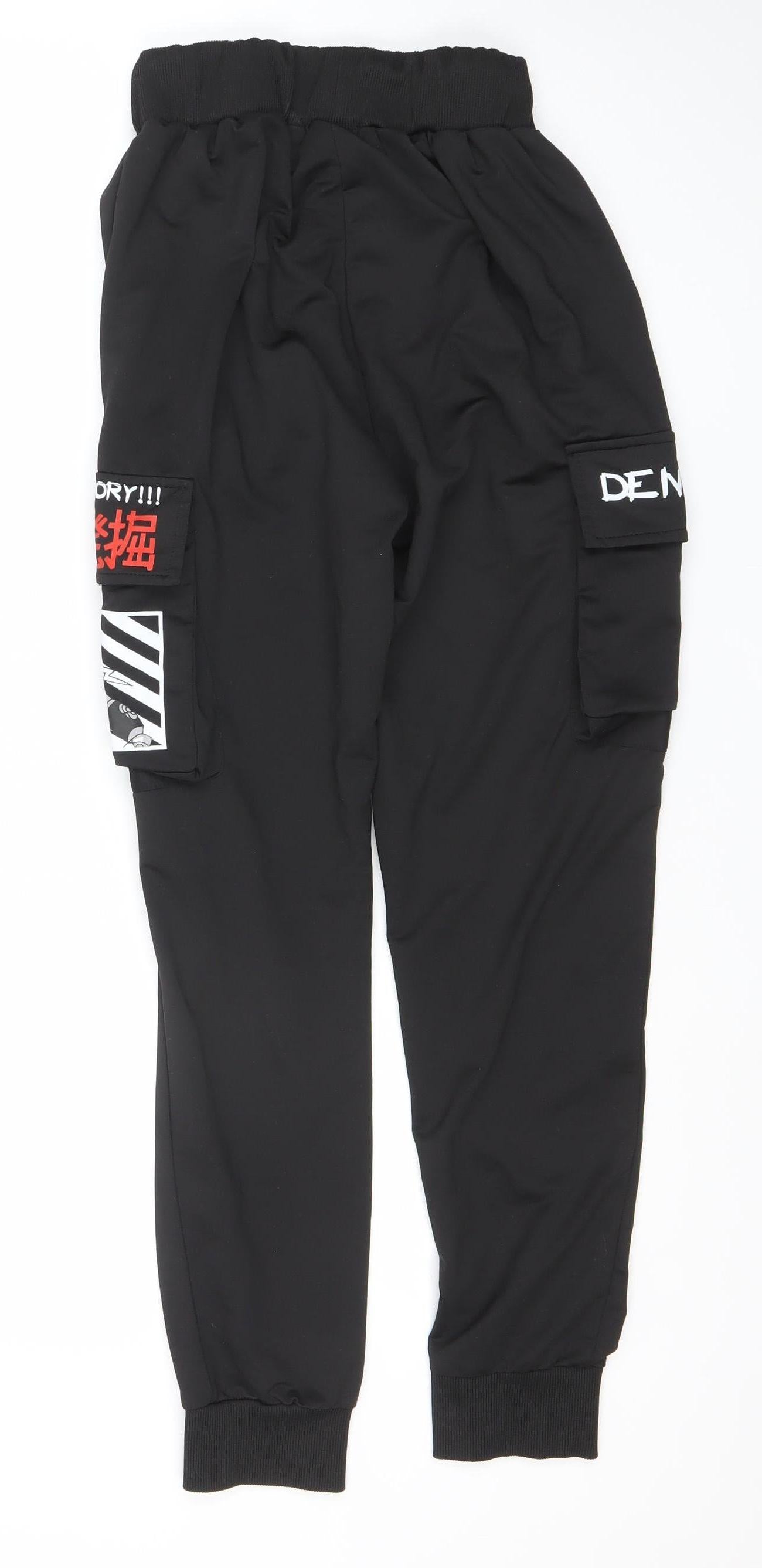 Play Back Men's Black Anime Graphic Jogger Trousers Size M