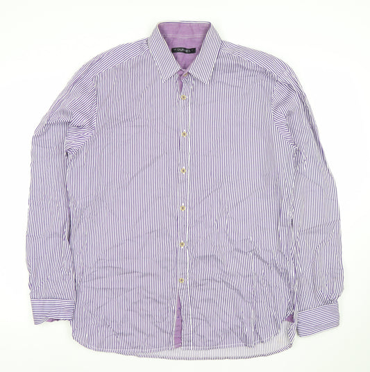 Dunnes Men’s Purple Striped Long Sleeve Cotton Dress Shirt L