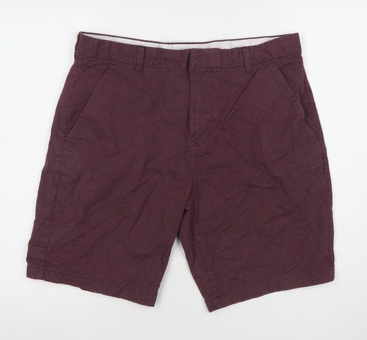 Next Men's Burgundy Chino Shorts Cotton Elastane Size W36 Regular Fit