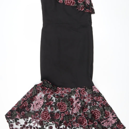 Chi Chi London Women's Black Floral Lace One Shoulder Midi Dress Size 10