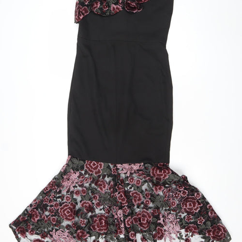 Chi Chi London Women's Black Floral Lace One Shoulder Midi Dress Size 10