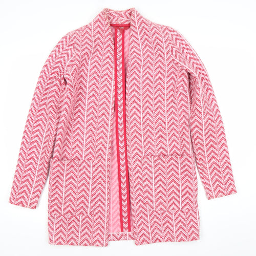 Next Women’s Pink Herringbone Coatigan Size 8 Mid-Length Open Front