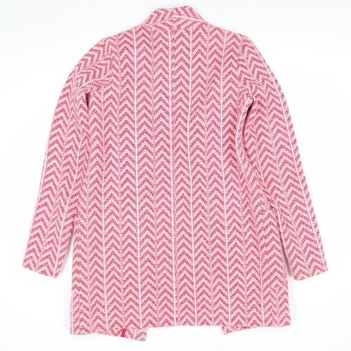 Next Women’s Pink Herringbone Coatigan Size 8 Mid-Length Open Front