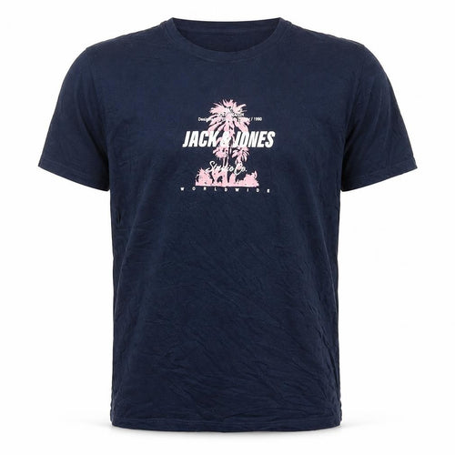 Jack & Jones Mens Blue Graphic Print Cotton T-Shirt Size L