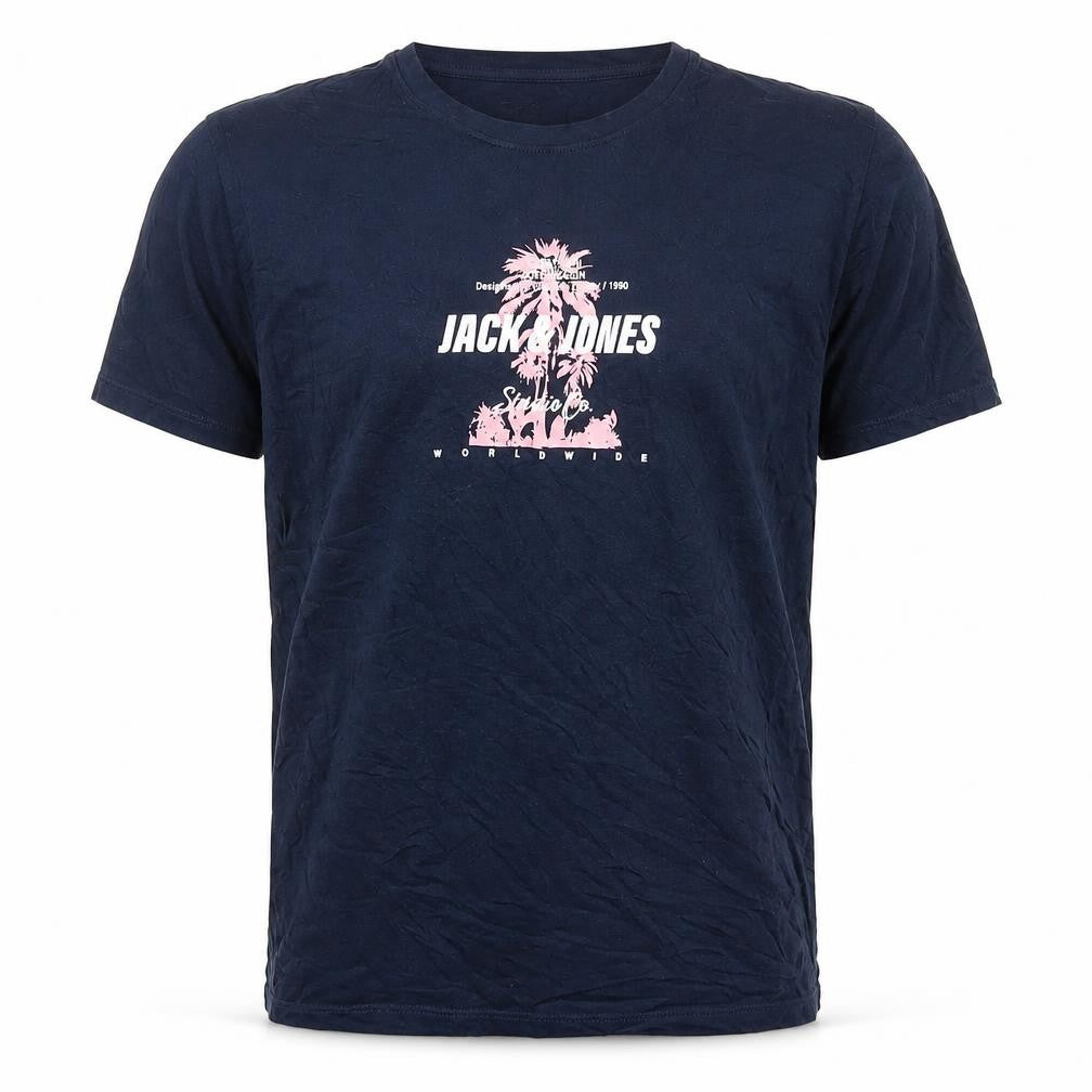 Jack & Jones Mens Blue Graphic Print Cotton T-Shirt Size L