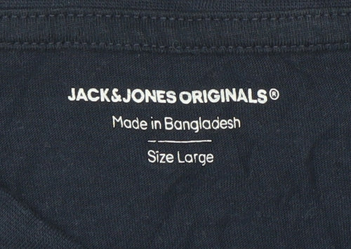 Jack & Jones Mens Blue Graphic Print Cotton T-Shirt Size L