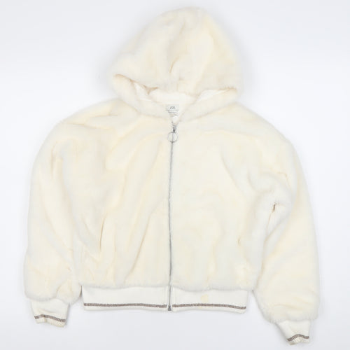 River Island Girls Ivory Faux Fur Hooded Bomber Jacket 11-12 Years