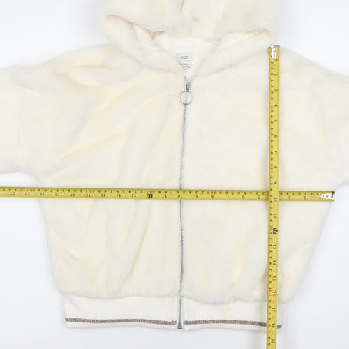River Island Girls Ivory Faux Fur Hooded Bomber Jacket 11-12 Years