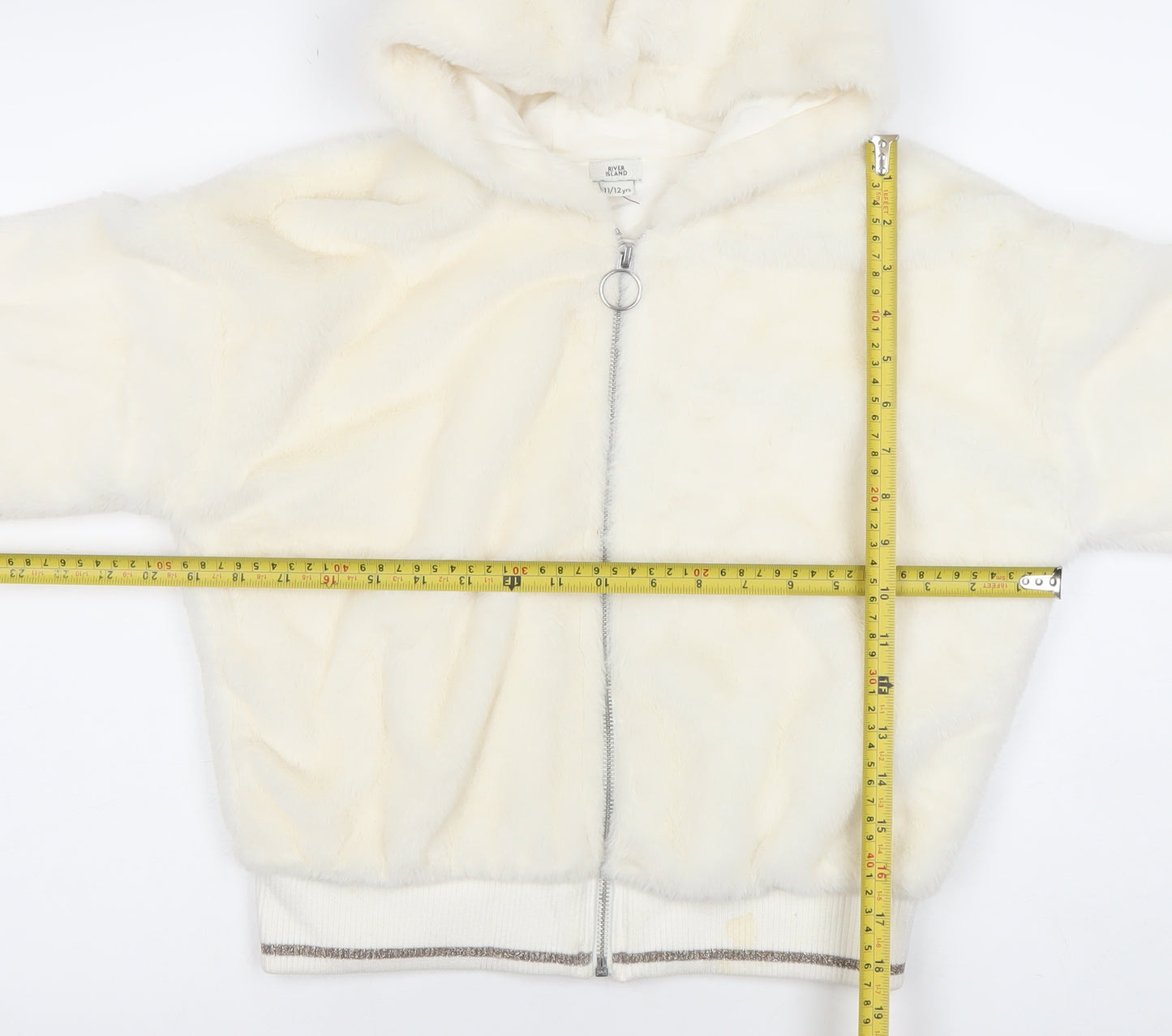 River Island Girls Ivory Faux Fur Hooded Bomber Jacket 11-12 Years