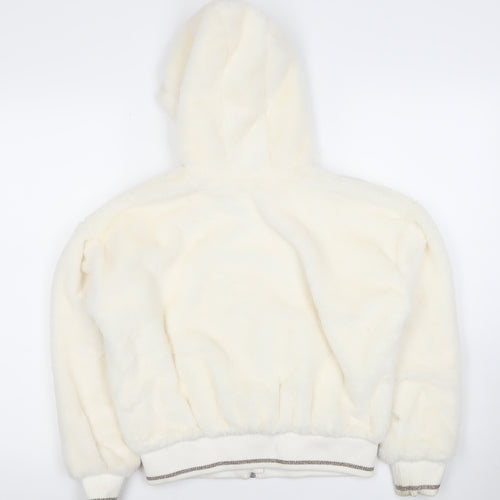 River Island Girls Ivory Faux Fur Hooded Bomber Jacket 11-12 Years
