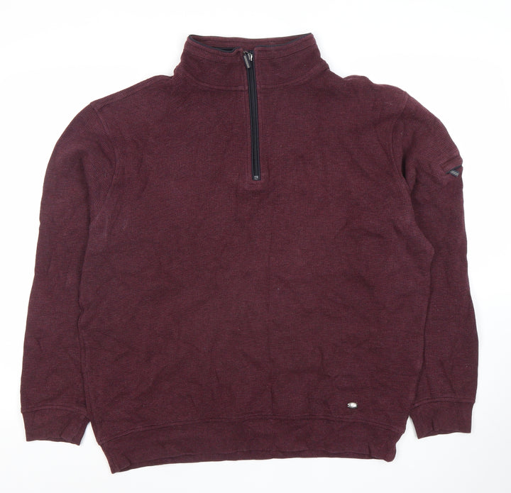 Yeats Men's Burgundy 1/2 Zip Cotton Sweatshirt XL Classic Fit
