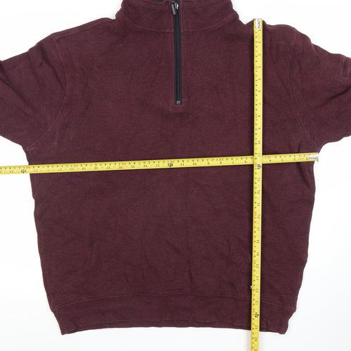 Yeats Men's Burgundy 1/2 Zip Cotton Sweatshirt XL Classic Fit