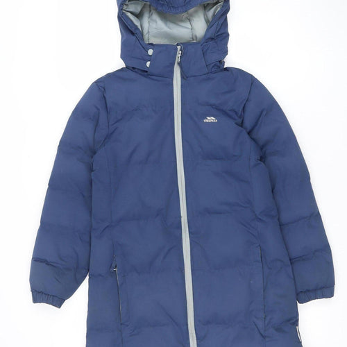 Trespass Girls Blue Waterproof Hooded Puffer Jacket 9-10 Years
