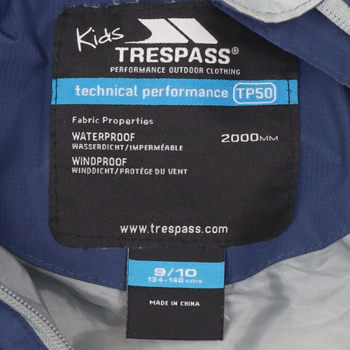 Trespass Girls Blue Waterproof Hooded Puffer Jacket 9-10 Years
