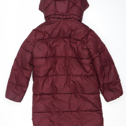 H&M Girls Red Hooded Puffer Coat 10 Years Long Quilted Winter Jacket