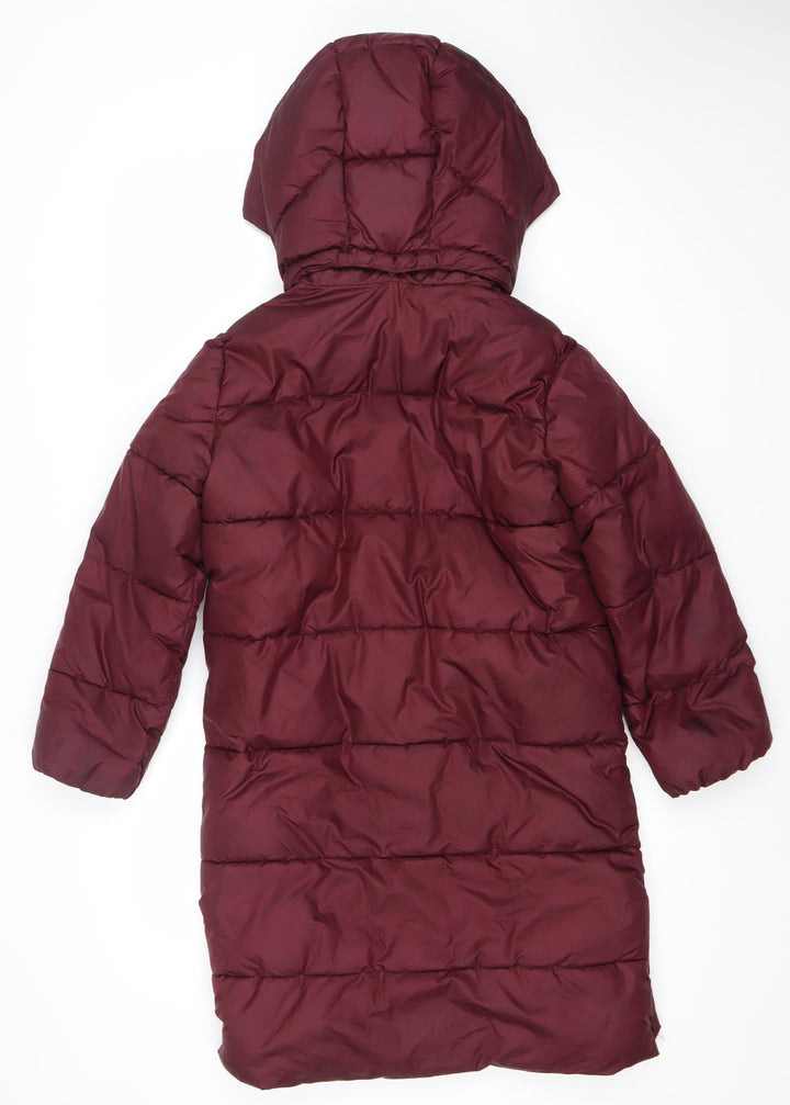 H&M Girls Red Hooded Puffer Coat 10 Years Long Quilted Winter Jacket