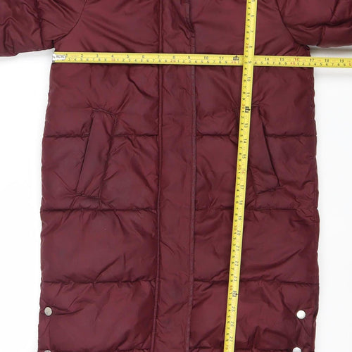 H&M Girls Red Hooded Puffer Coat 10 Years Long Quilted Winter Jacket