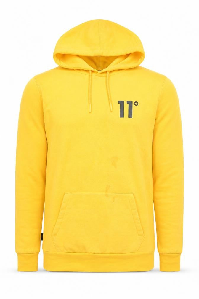 Front view of 11 Degrees Men’S Yellow Pullover Hoodie, size S, Regular Fit
