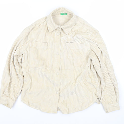 United Colors of Benetton Girls Beige Cotton Corduroy Shirt Jacket 8 Years