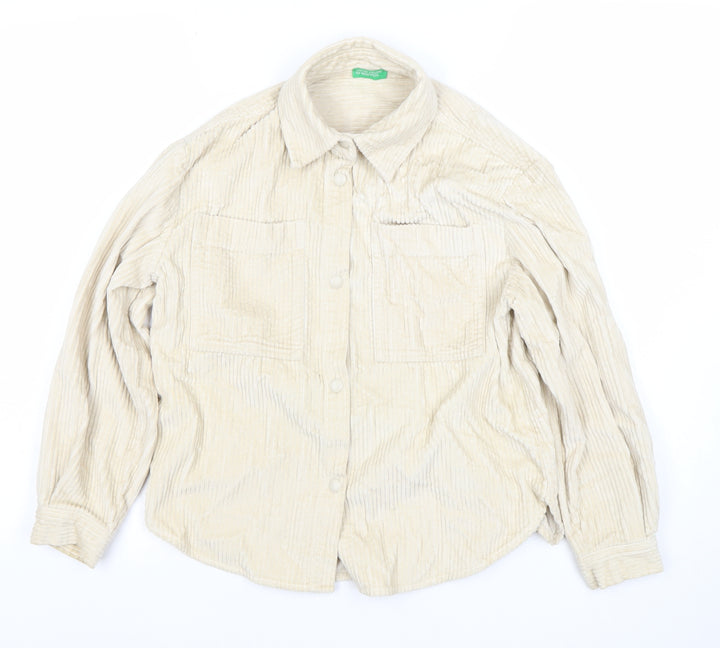 United Colors of Benetton Girls Beige Cotton Corduroy Shirt Jacket 8 Years
