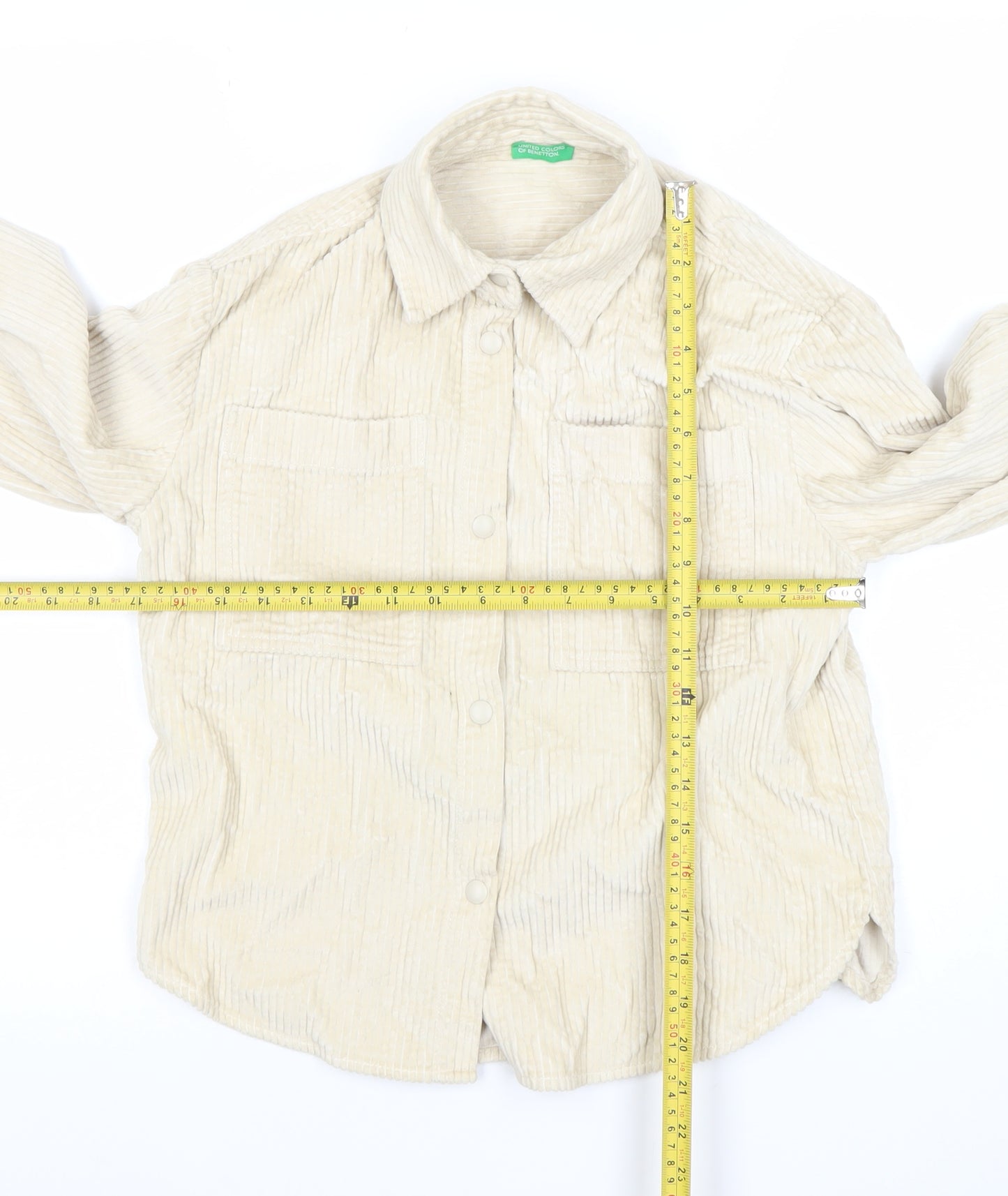 United Colors of Benetton Girls Beige Cotton Corduroy Shirt Jacket 8 Years