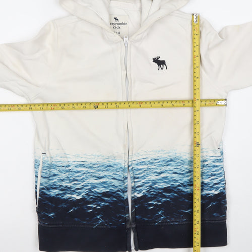 Abercrombie Kids Boys White Blue Ocean Print Full Zip Hoodie 13-14 Years