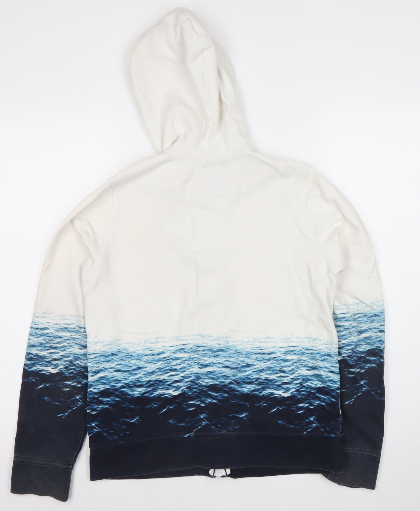 Abercrombie Kids Boys White Blue Ocean Print Full Zip Hoodie 13-14 Years