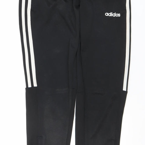 Adidas Boys Black 13-14 Years Track Pants Tapered Fit Zip Pocket Sports Trousers