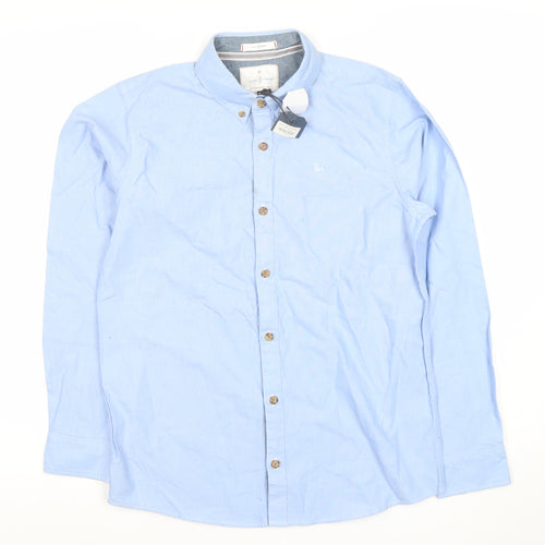 Jasper Conran Boys Blue Long Sleeve Button-Up Shirt Size 14 Cotton
