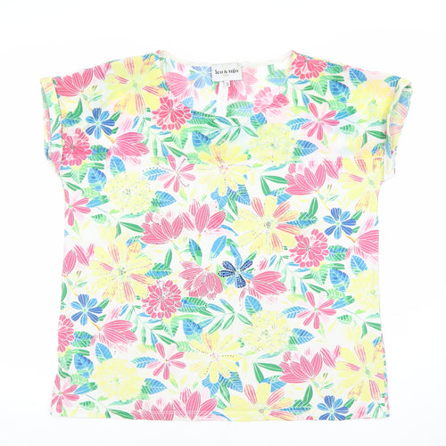 Leo & Ugo Women’s Multicoloured Floral Short Sleeve Cotton T-Shirt Size 12