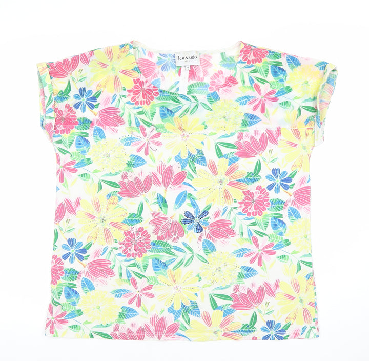 Leo & Ugo Women’s Multicoloured Floral Short Sleeve Cotton T-Shirt Size 12