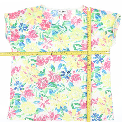 Leo & Ugo Women’s Multicoloured Floral Short Sleeve Cotton T-Shirt Size 12
