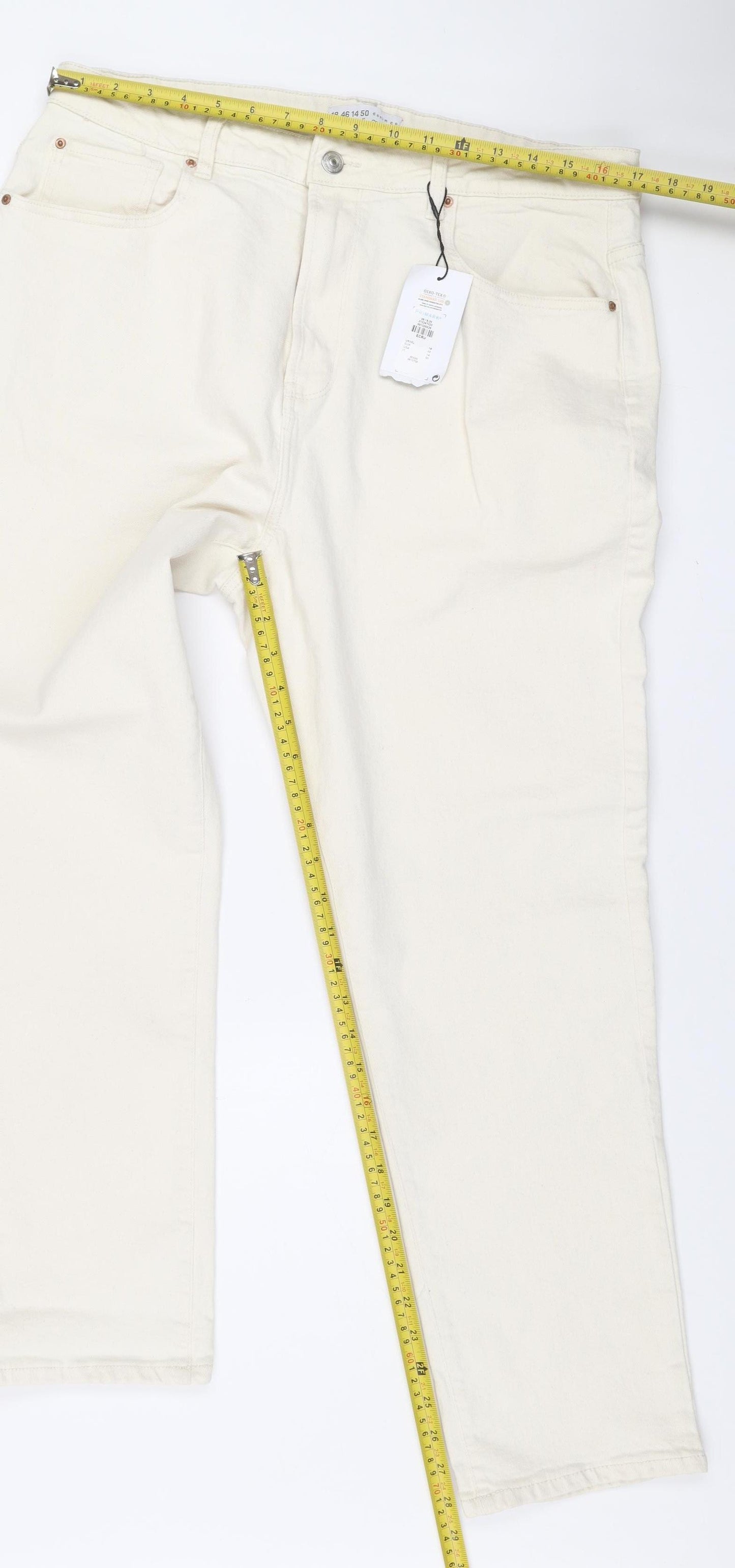 Primark Women Ivory Denim Co Straight Jeans Size 18 High Rise