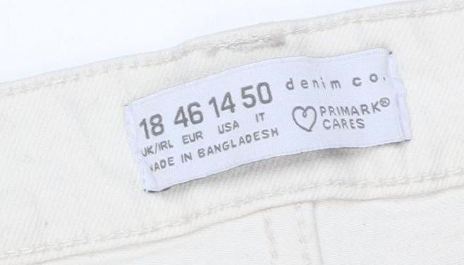 Primark Women Ivory Denim Co Straight Jeans Size 18 High Rise