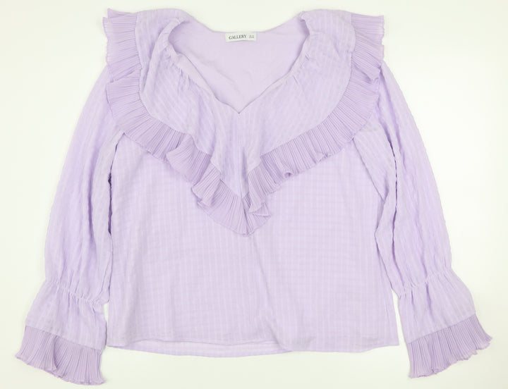 Gallery Women’s Purple Ruffle Long Sleeve Blouse Size 12
