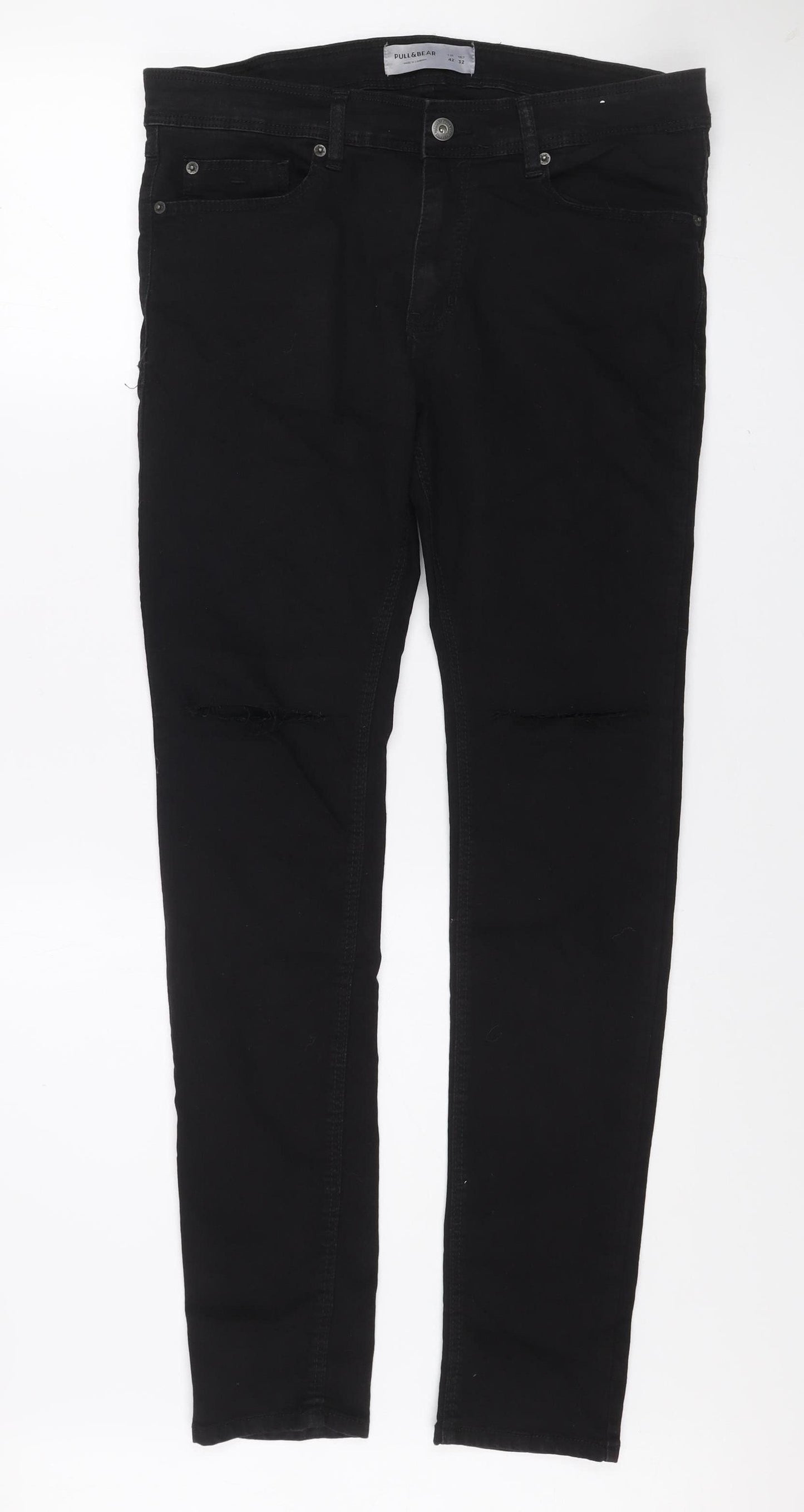 Pull & Bear Men's Black Skinny Jeans 32W 32L Stretch Denim