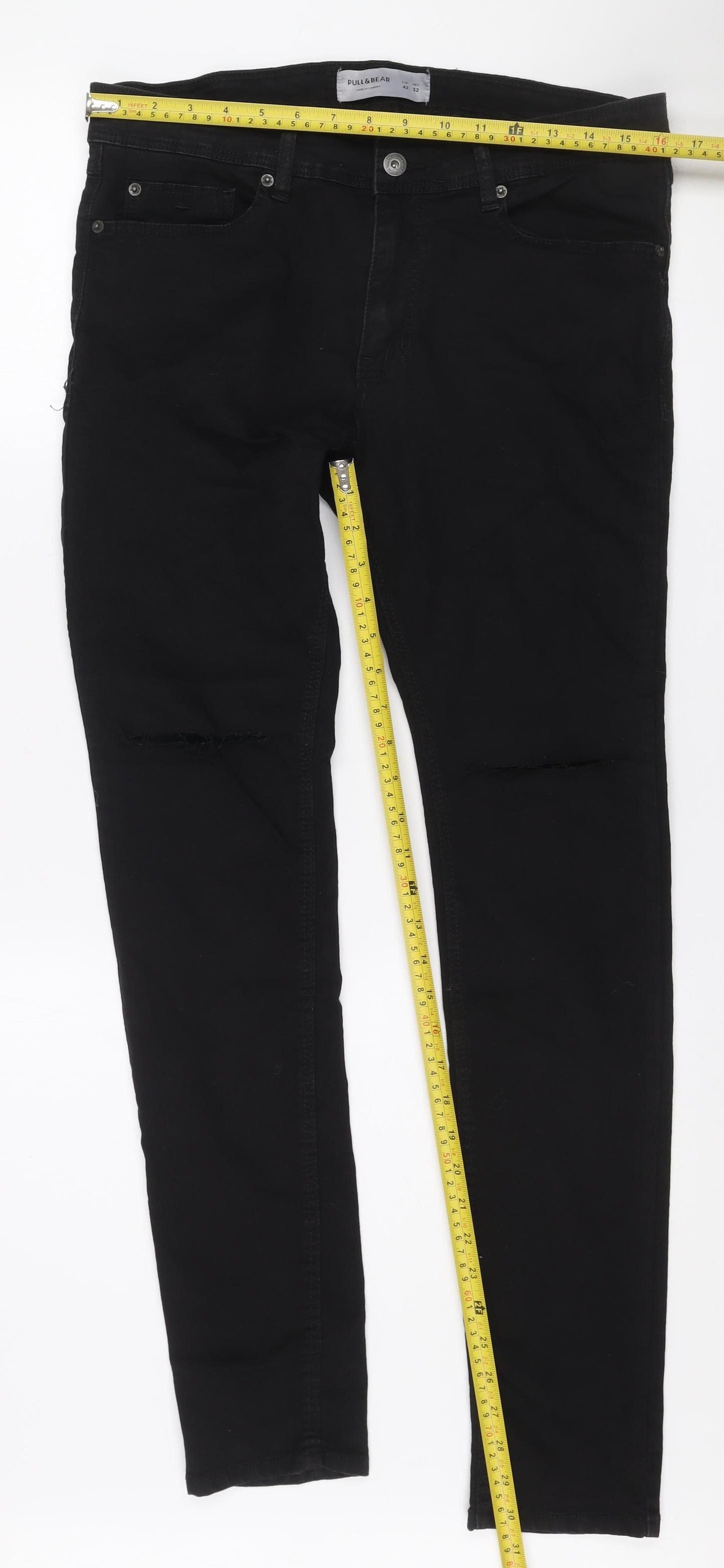 Pull & Bear Men's Black Skinny Jeans 32W 32L Stretch Denim