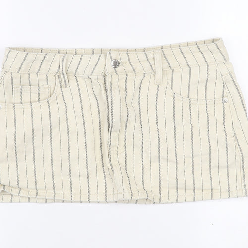 PrettyLittleThing Women Beige Striped Denim Mini Skirt Size 12