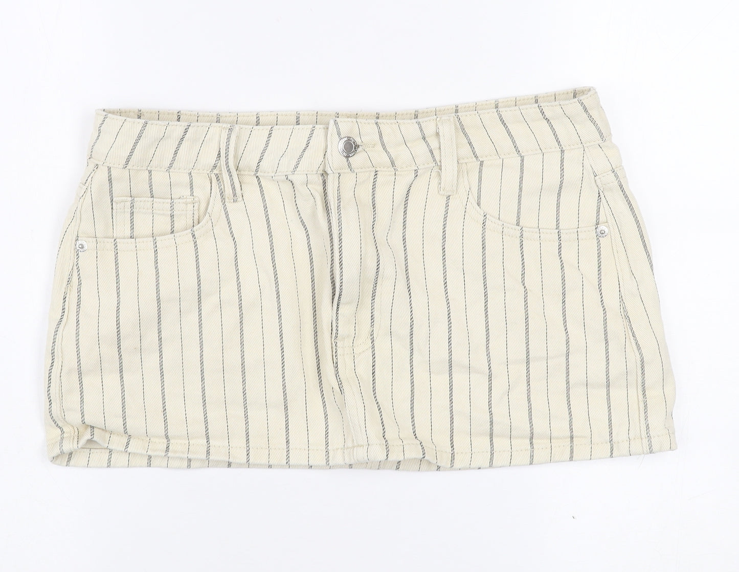 PrettyLittleThing Women Beige Striped Denim Mini Skirt Size 12