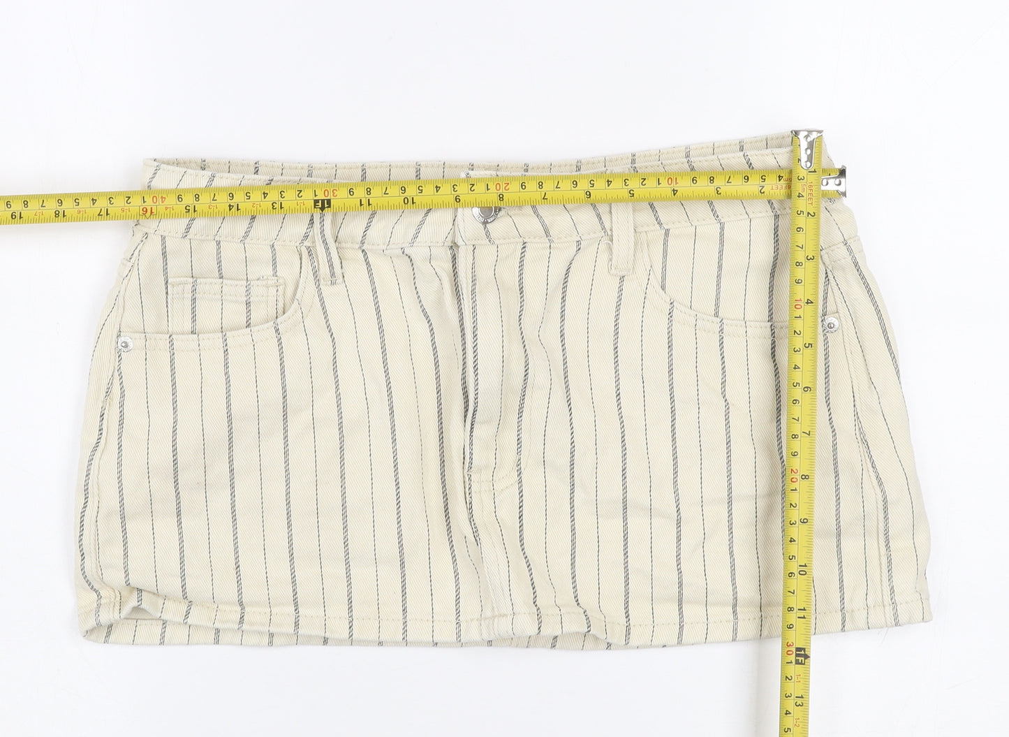 PrettyLittleThing Women Beige Striped Denim Mini Skirt Size 12